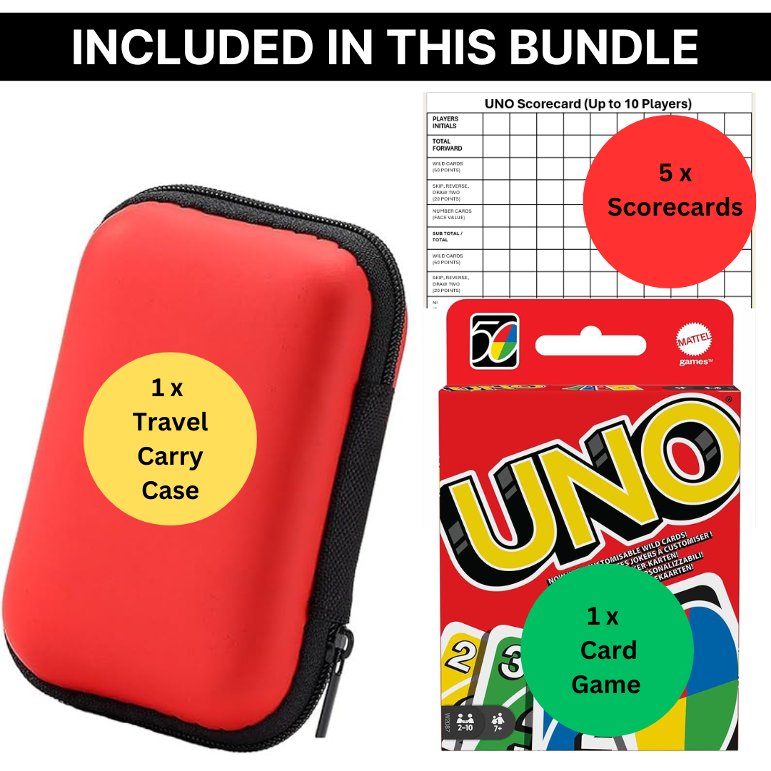 Uno Card Game, Uno Case and 5 x Scorecards | Playing Cards, Travel Games, Kids Games, Card Games, Travel Games for Adults, Game Night, Family Game