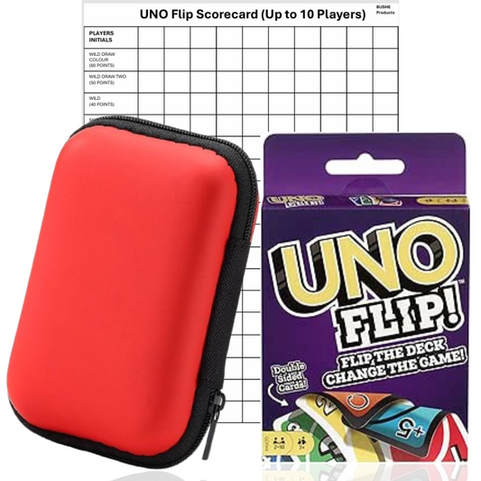 Uno Flip & Case + 4 Scorecards | Card Game, Travel Games for Kids, Family Games, Card Games For Adults, Children’s Games