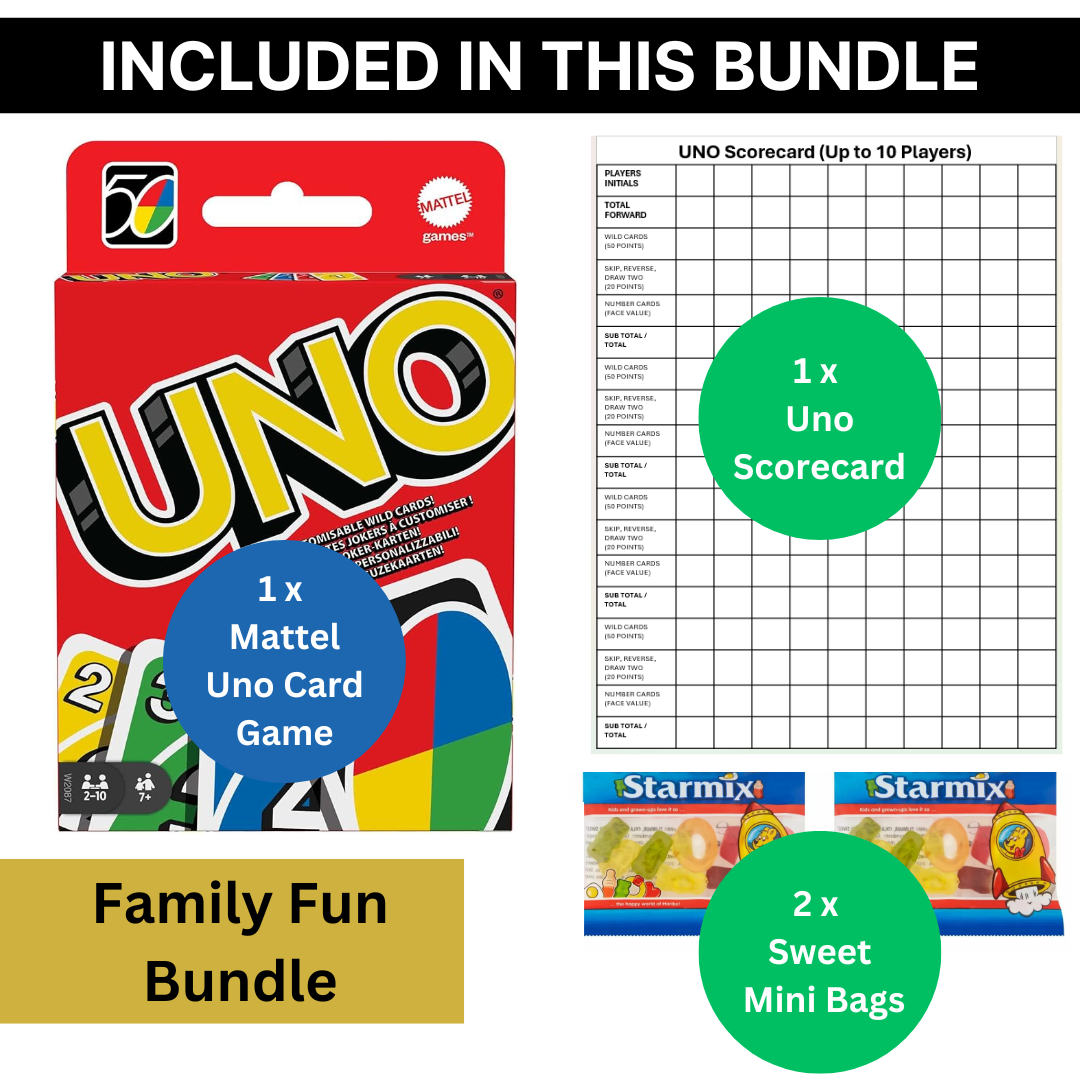 Uno Card Game with 2 Sweet Bags & Uno Scorecard Mattel bundle | Kids Games, Playing Cards, Card Games, Travel Games, Family Games