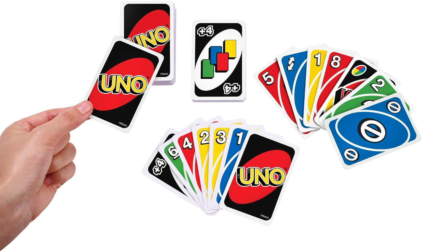 Mattel Games UNO, Classic Card Game for Kids and Adults for Family Game Night, Use as a Travel Game or Engaging Gift for Kids, 2 to 10 Players, Ages 7 and Up